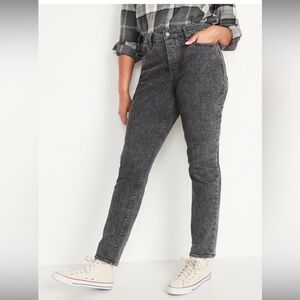 Black Denim High Rise Straight Leg Distressed Jeans